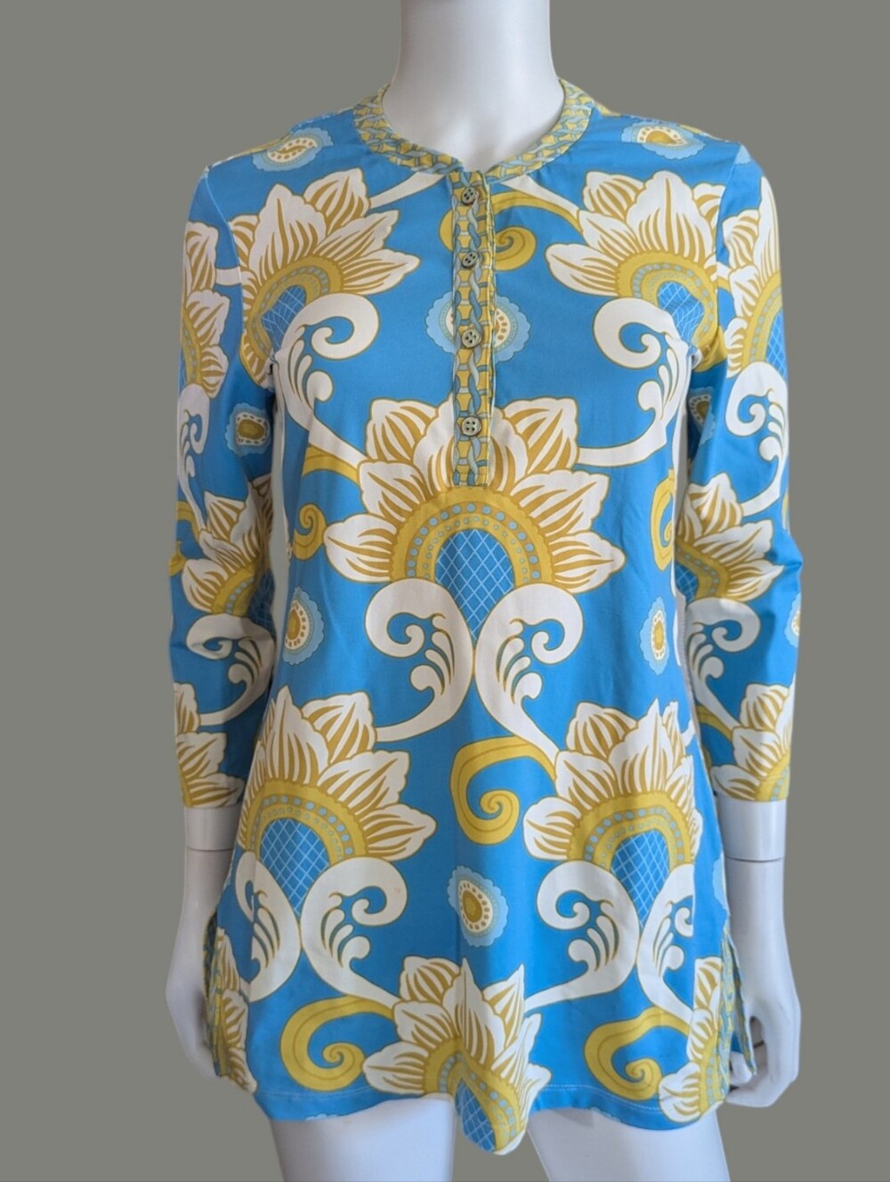 J. McLaughlin Blue and Yellow Floral-Scroll Tunic